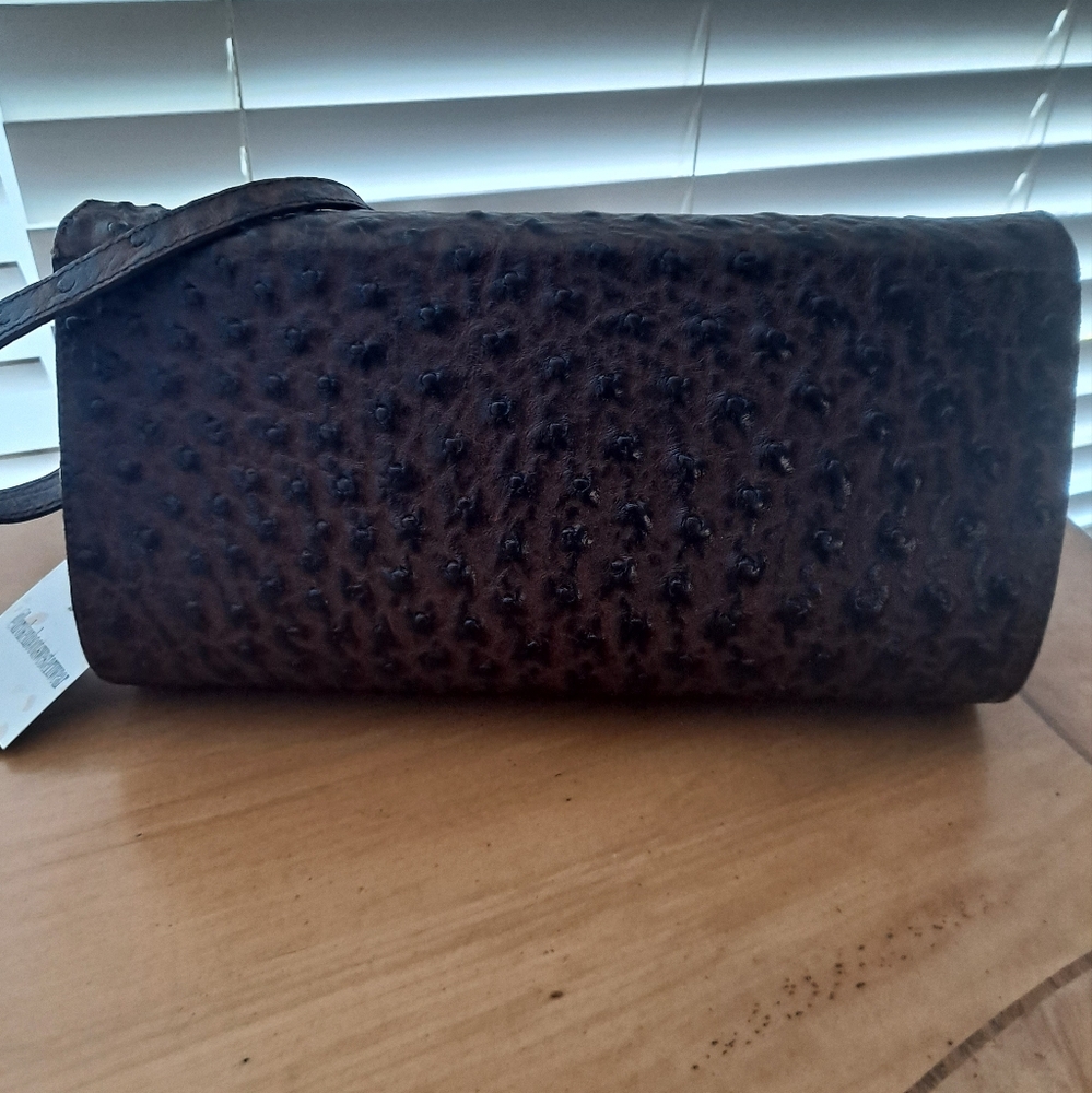 Veari Ostrich Leather Handbag Crossbody or Clutch Brown